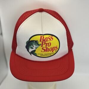 Vintage Bass Pro Shops Trucker Hat Red Mesh Snapback Springfield MO USA Logo Cap